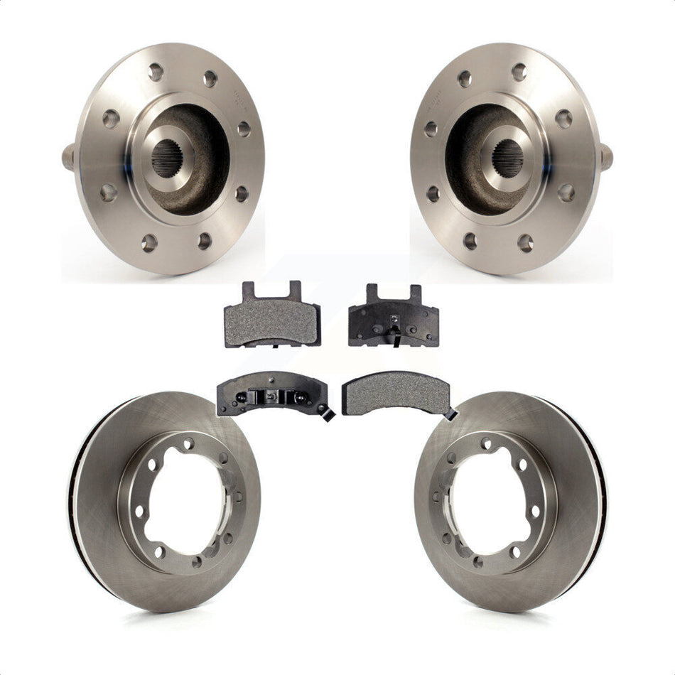 Front Hub Bearing Assembly With Disc Brake Rotors And Ceramic Pads Kit For 1999 Dodge Ram 2500 4WD with 2-Wheel ABS 4 Hole Rectangular Flange KBB-100774