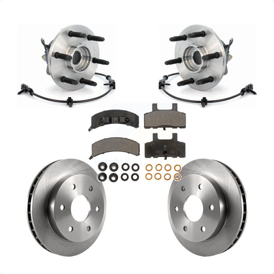 Front Hub Bearing Assembly With Disc Brake Rotors And Ceramic Pads Kit For 2000 Chevrolet Tahoe Base LT LS with 4WD Rear Drum Brakes Without Police Package KBB-100799