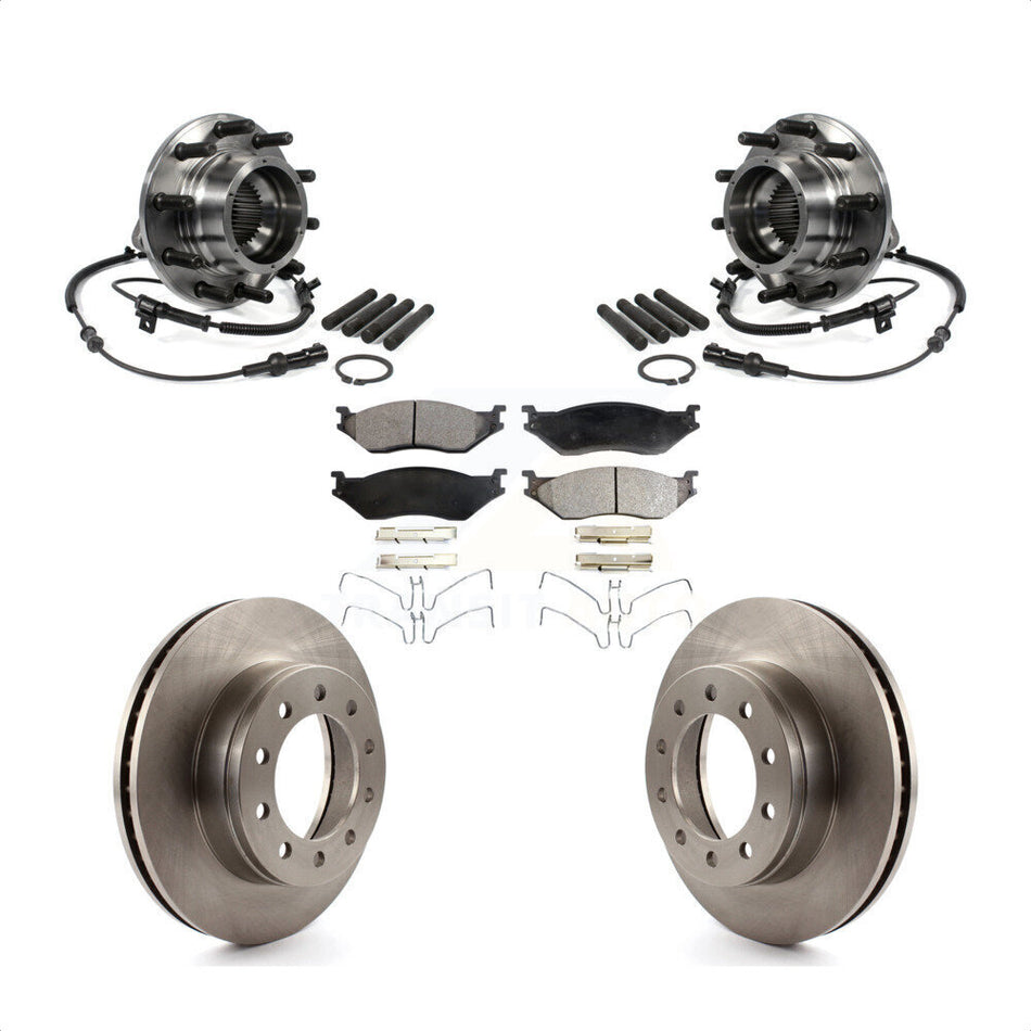 Front Hub Bearing Assembly With Disc Brake Rotors And Ceramic Pads Kit For 2005-2010 Ford F-550 Super Duty 4 X Dual Rear Wheels KBB-100864