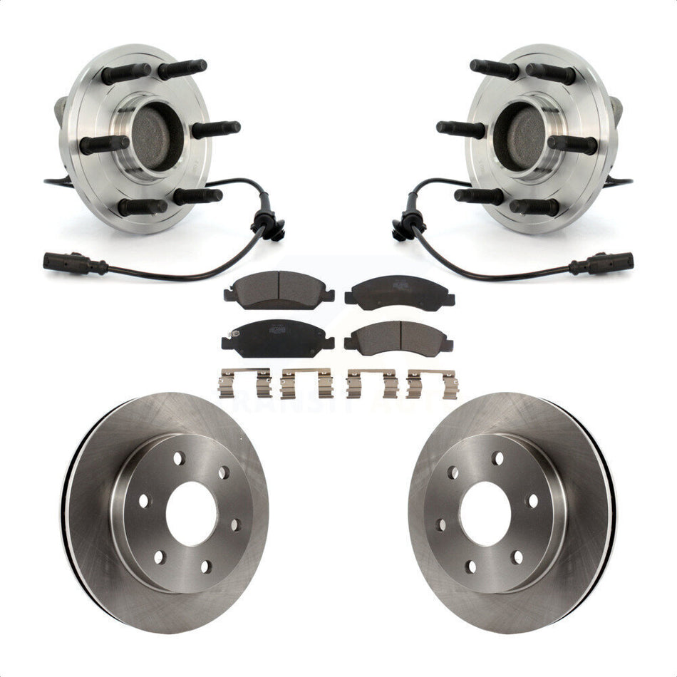 Front Hub Bearing Assembly With Disc Brake Rotors And Ceramic Pads Kit For 2007 GMC Sierra 1500 SLT SLE with RWD rear brakes KBB-100882