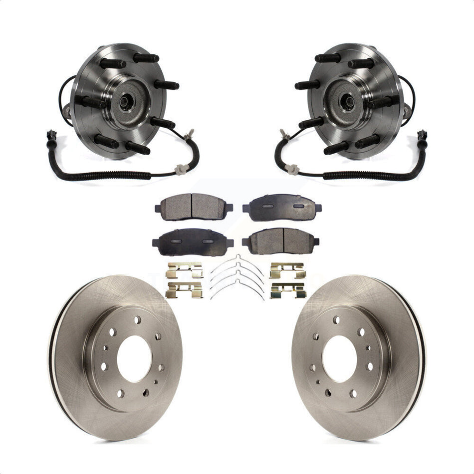 Front Hub Bearing Assembly With Disc Brake Rotors And Ceramic Pads Kit For 2009 Ford F-150 RWD 4WD 7 Lug Wheels Heavy Duty Payload Package KBB-100896
