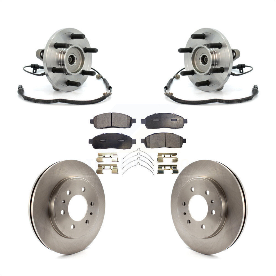 Front Hub Bearing Assembly With Disc Brake Rotors And Ceramic Pads Kit For 2009 Ford F-150 4WD 6 Lug Wheels Without Heavy Duty Payload Package KBB-100899