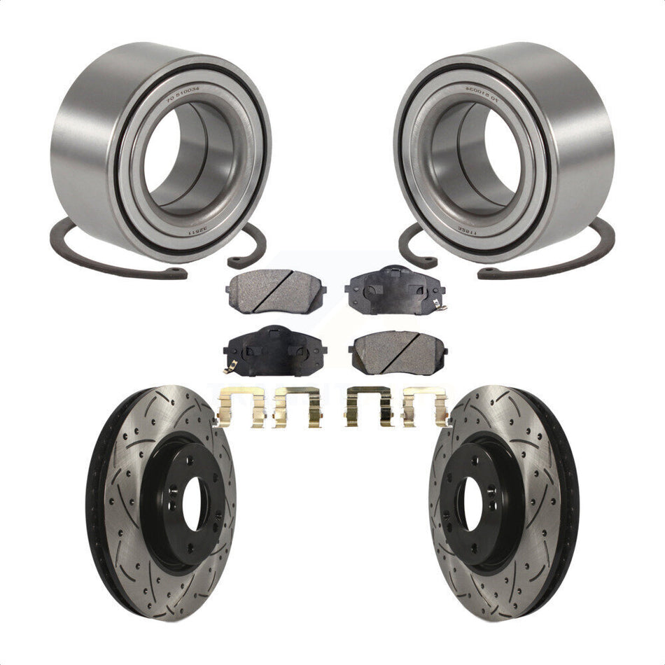 Front Wheel Bearing With Coated Drilled Slotted Disc Brake Rotors And Semi-Metallic Pads Kit For Hyundai Tucson Kia Sportage KBB-100982