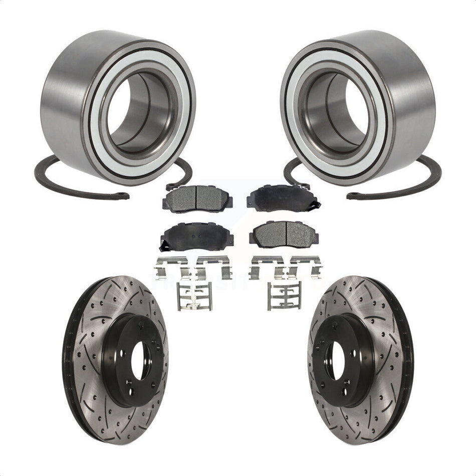 Front Wheel Bearing With Coated Drilled Slotted Disc Brake Rotors And Semi-Metallic Pads Kit For 1998-2002 Honda Accord 3.0L KBB-100985