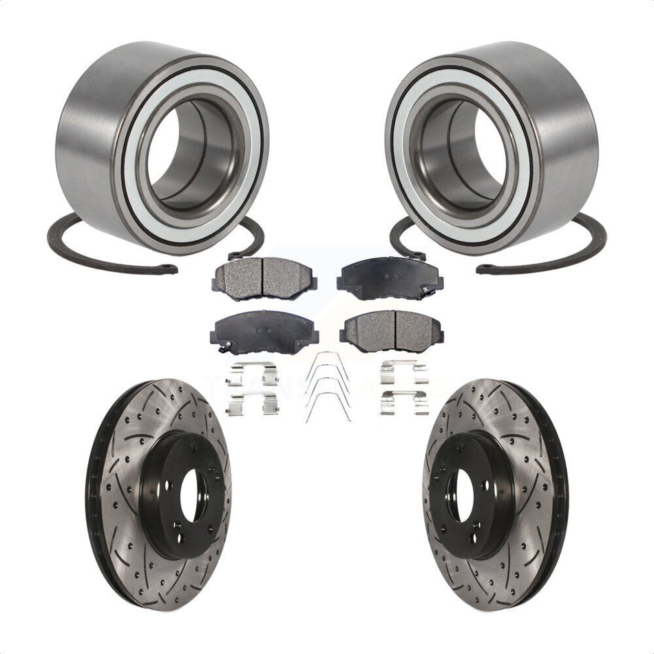 Front Wheel Bearing With Coated Drilled Slotted Disc Brake Rotors And Semi-Metallic Pads Kit For Honda Element KBB-100986