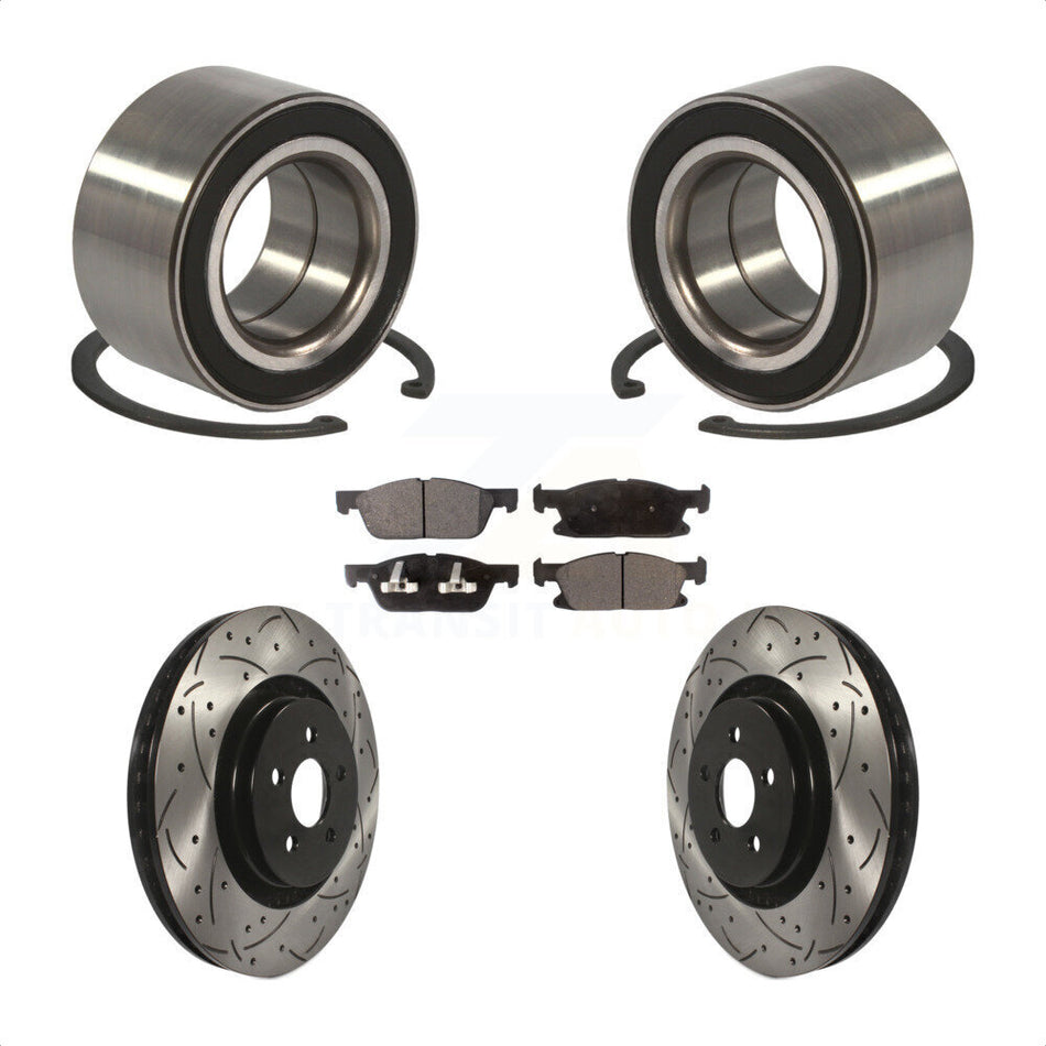 Front Wheel Bearing With Coated Drilled Slotted Disc Brake Rotors And Semi-Metallic Pads Kit For 2015 Ford Edge AWD KBB-100989