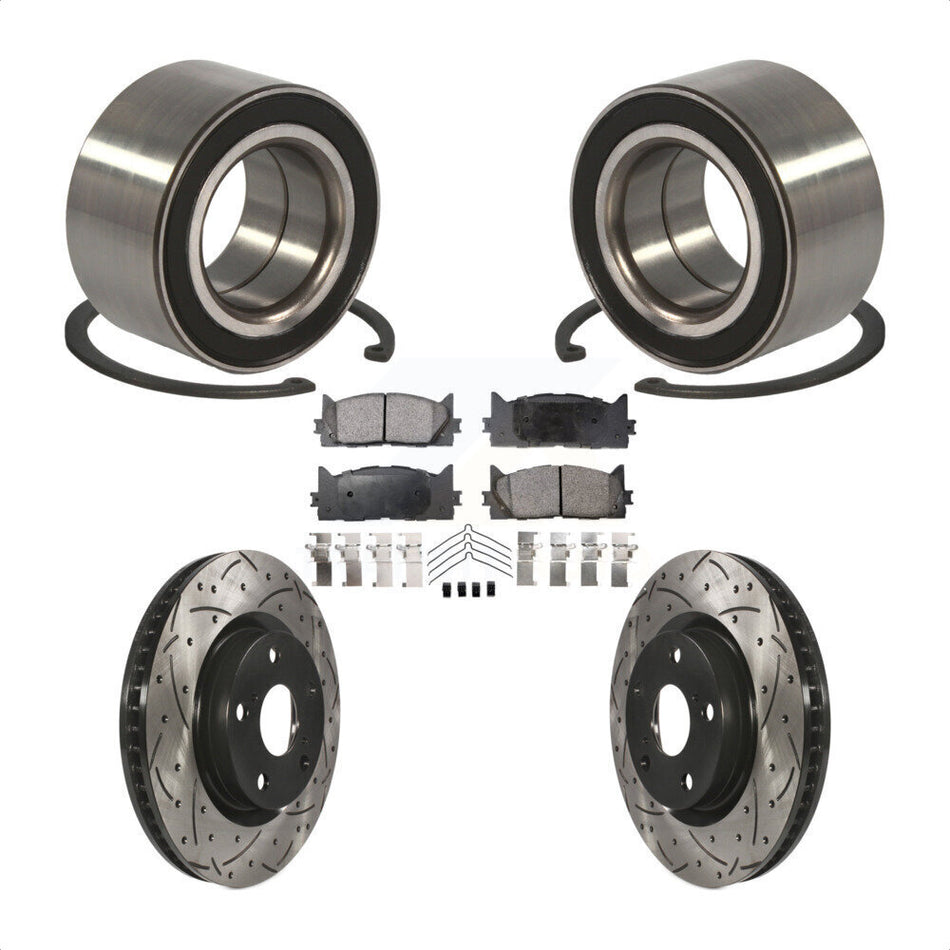 Front Wheel Bearing With Coated Drilled Slotted Disc Brake Rotors And Semi-Metallic Pads Kit For Toyota Camry Lexus ES350 Avalon ES300h KBB-100991