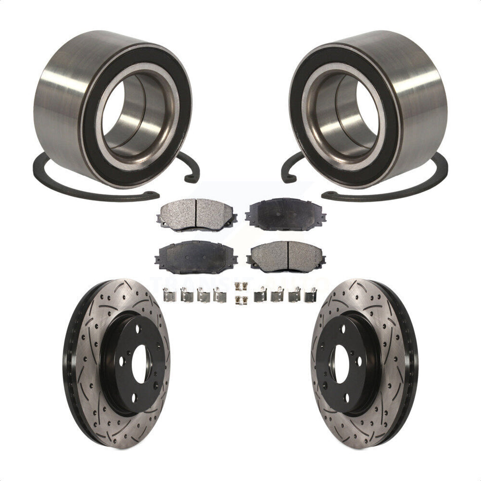 Front Wheel Bearing With Coated Drilled Slotted Disc Brake Rotors And Semi-Metallic Pads Kit For 2010 Lexus HS250h KBB-100992