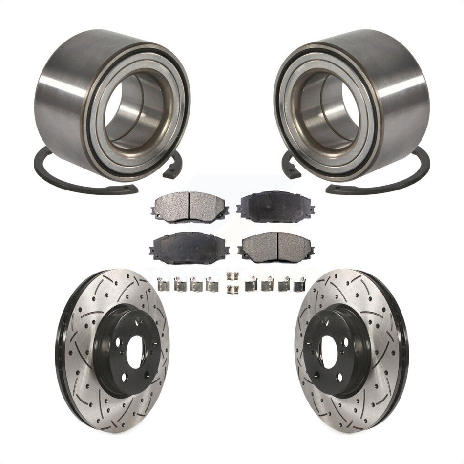 Front Wheel Bearing With Coated Drilled Slotted Disc Brake Rotors And Semi-Metallic Pads Kit For Toyota Corolla Matrix Pontiac Vibe KBB-100995