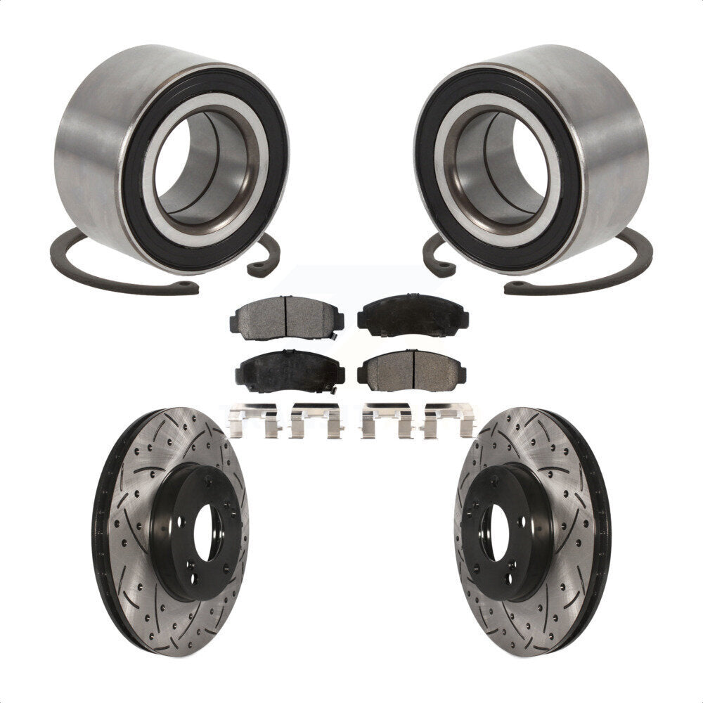 Front Wheel Bearing Coated Drilled Slotted Disc Brake Rotor And Pads Kit For Honda Accord KBB-100996