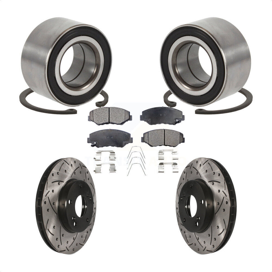 Front Wheel Bearing With Coated Drilled Slotted Disc Brake Rotors And Semi-Metallic Pads Kit For Honda Accord Element KBB-100997