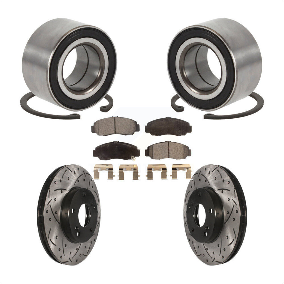 Front Wheel Bearing With Coated Drilled Slotted Disc Brake Rotors And Semi-Metallic Pads Kit For Honda Accord Acura CSX KBB-100998