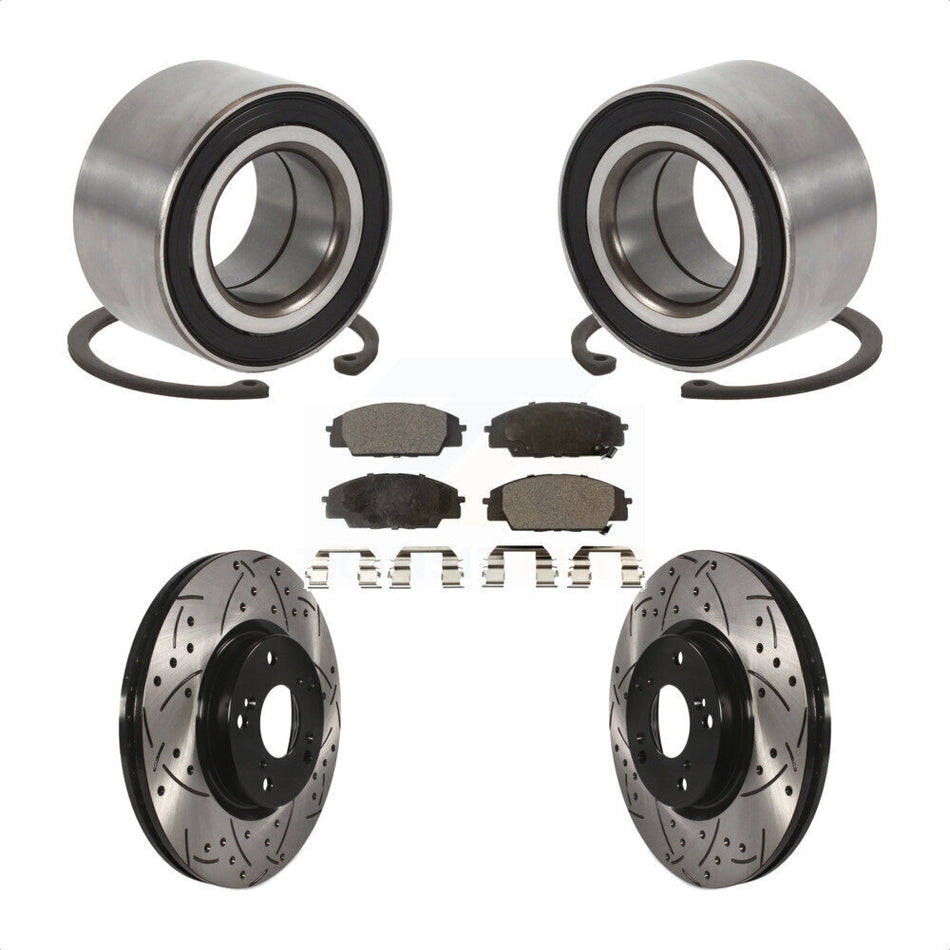 Front Wheel Bearing With Coated Drilled Slotted Disc Brake Rotors And Semi-Metallic Pads Kit For Honda Civic Acura CSX KBB-100999