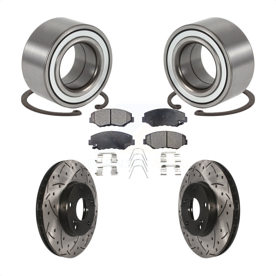 Front Wheel Bearing With Coated Drilled Slotted Disc Brake Rotors And Semi-Metallic Pads Kit For Honda Element KBB-101002