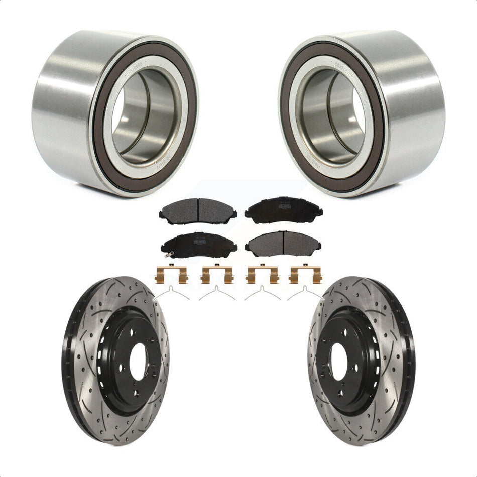 Front Wheel Bearing With Coated Drilled Slotted Disc Brake Rotors And Semi-Metallic Pads Kit For 2017-2019 Honda Ridgeline KBB-101007