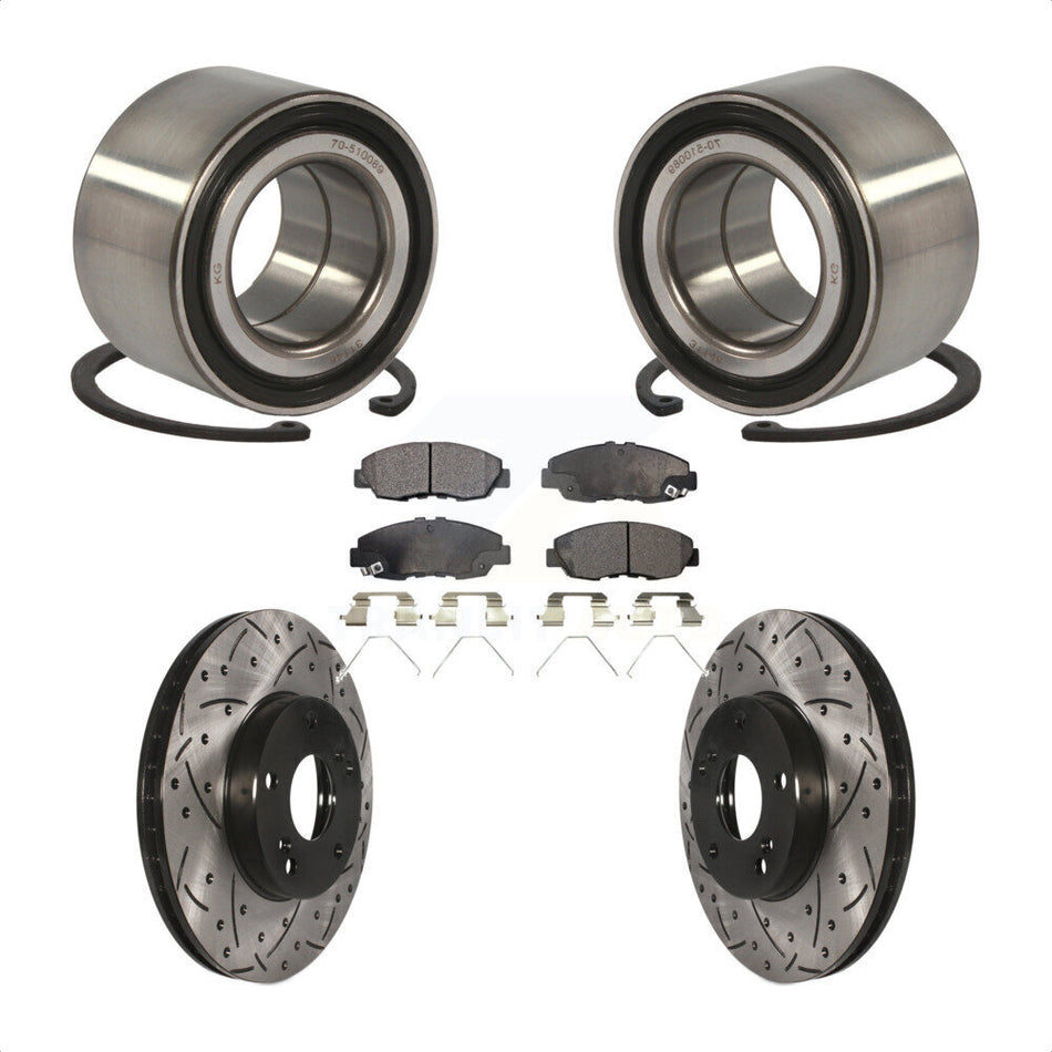 Front Wheel Bearing With Coated Drilled Slotted Disc Brake Rotors And Semi-Metallic Pads Kit For 2014-2015 Honda Civic Touring KBB-101008
