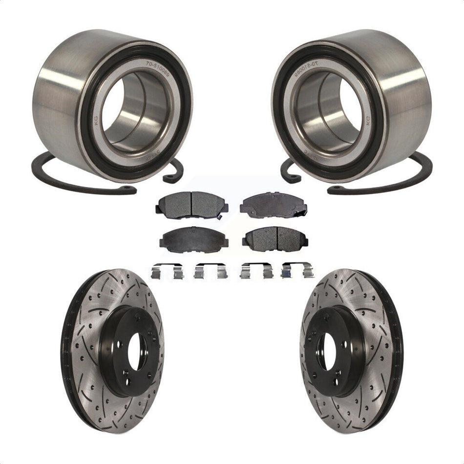 Front Wheel Bearing With Coated Drilled Slotted Disc Brake Rotors And Semi-Metallic Pads Kit For 2011 Honda Civic GX KBB-101009