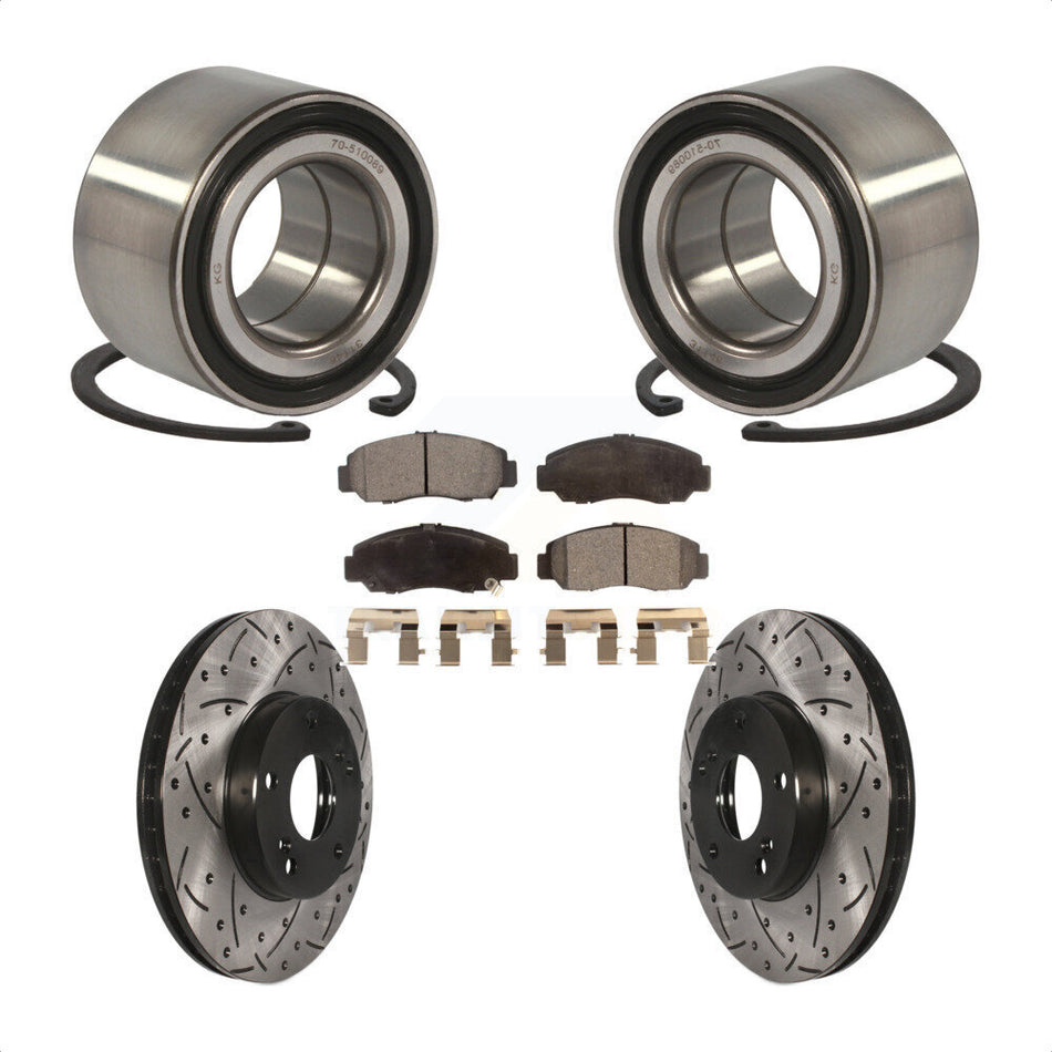 Front Wheel Bearing With Coated Drilled Slotted Disc Brake Rotors And Semi-Metallic Pads Kit For 2006-2010 Honda Civic GX KBB-101011