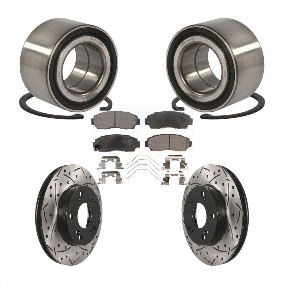 Front Wheel Bearing With Coated Drilled Slotted Disc Brake Rotors And Semi-Metallic Pads Kit For 2015 Honda Civic LX SE with Manual transmission KBB-101012