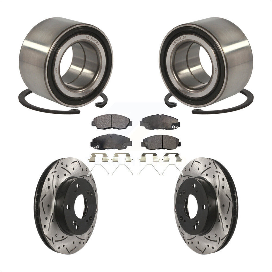 Front Wheel Bearing With Coated Drilled Slotted Disc Brake Rotors And Semi-Metallic Pads Kit For Honda Civic KBB-101013