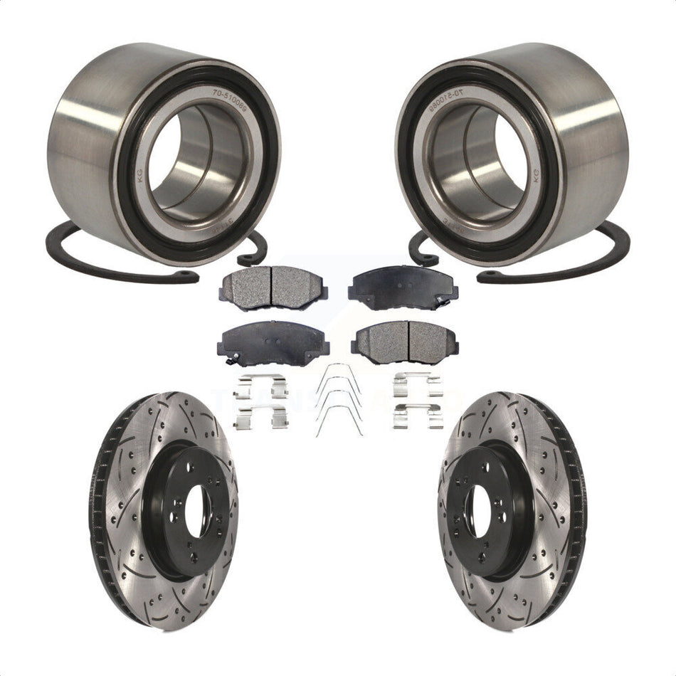 Front Wheel Bearing With Coated Drilled Slotted Disc Brake Rotors And Semi-Metallic Pads Kit For 2015 Honda Civic EX with Manual transmission KBB-101016