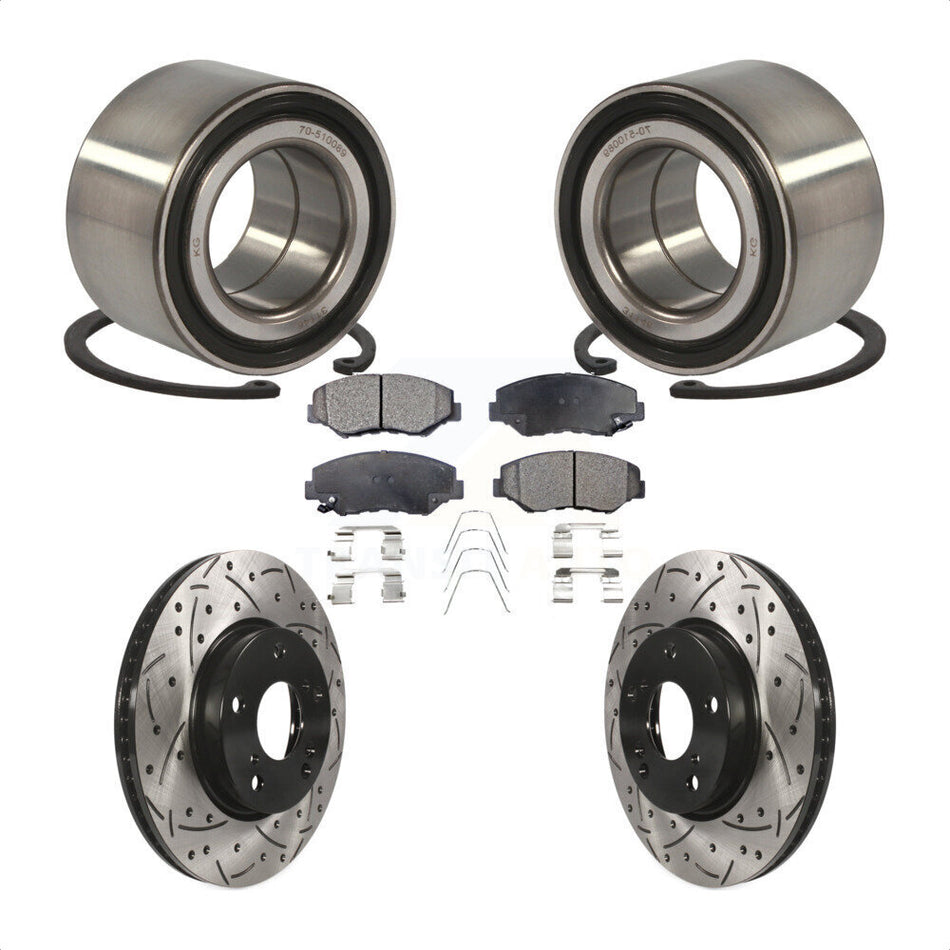 Front Wheel Bearing With Coated Drilled Slotted Disc Brake Rotors And Semi-Metallic Pads Kit For Honda Civic KBB-101017