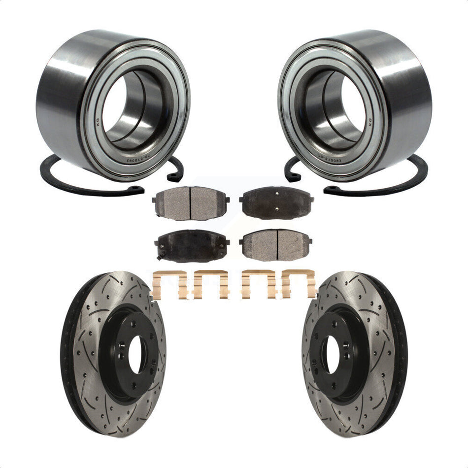 Front Wheel Bearing With Coated Drilled Slotted Disc Brake Rotors And Semi-Metallic Pads Kit For Kia Forte Koup Forte5 KBB-101024