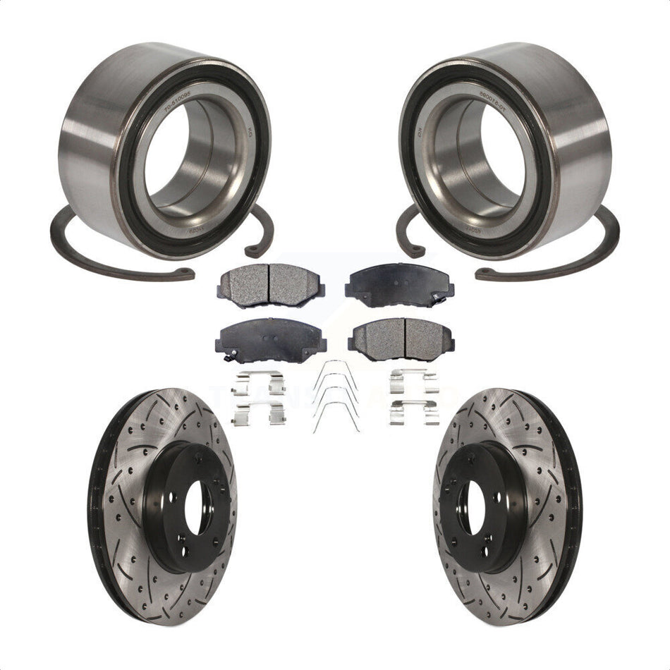 Front Wheel Bearing With Coated Drilled Slotted Disc Brake Rotors And Semi-Metallic Pads Kit For Honda Accord KBB-101037