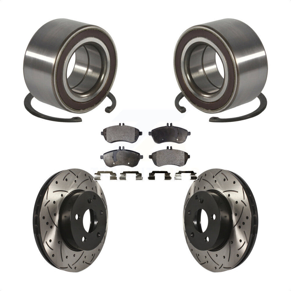 Front Wheel Bearing With Coated Drilled Slotted Disc Brake Rotors And Semi-Metallic Pads Kit For Mercedes-Benz C300 KBB-101044