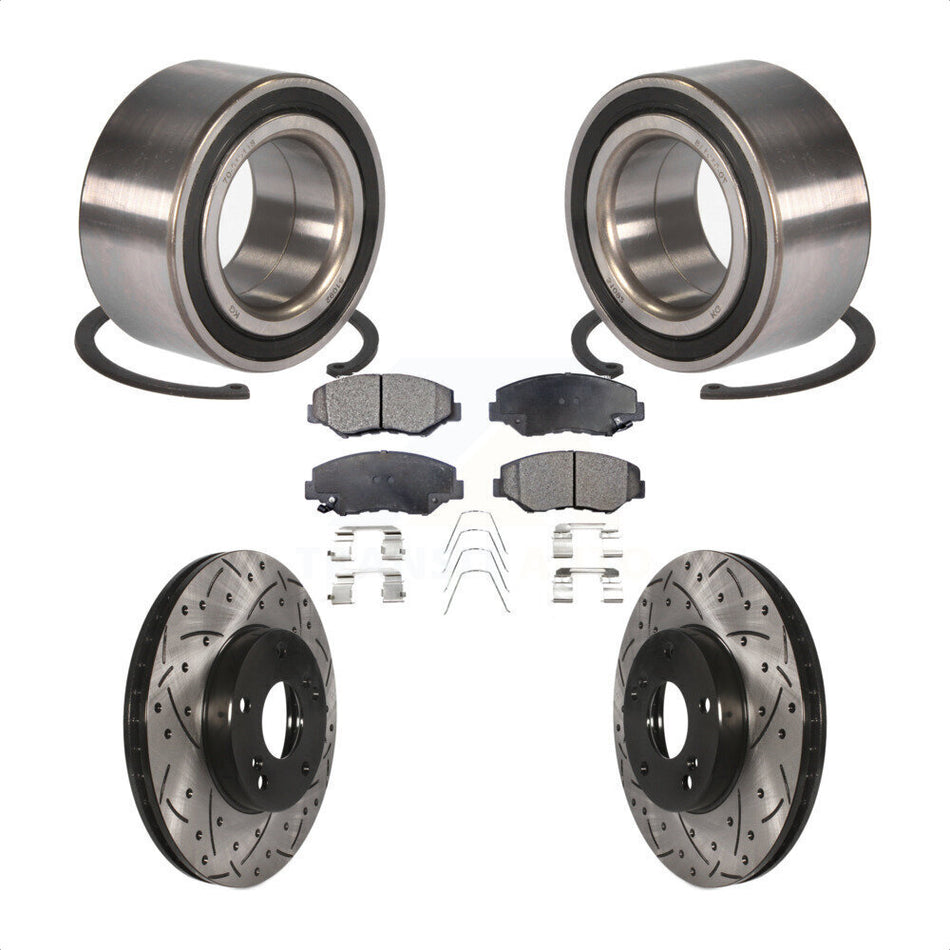 Front Wheel Bearing With Coated Drilled Slotted Disc Brake Rotors And Semi-Metallic Pads Kit For Honda Accord KBB-101064