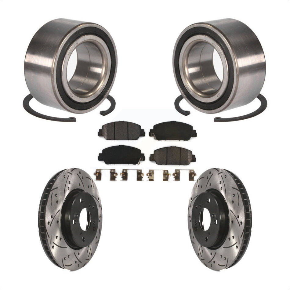 Front Wheel Bearing With Coated Drilled Slotted Disc Brake Rotors And Semi-Metallic Pads Kit For Honda Accord KBB-101066