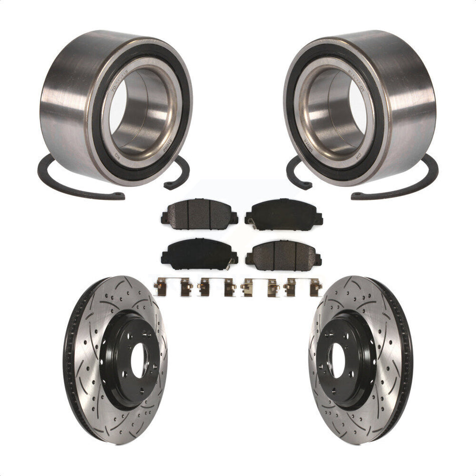 Front Wheel Bearing With Coated Drilled Slotted Disc Brake Rotors And Semi-Metallic Pads Kit For 2017 Honda Accord Hybrid EX-L Touring KBB-101069