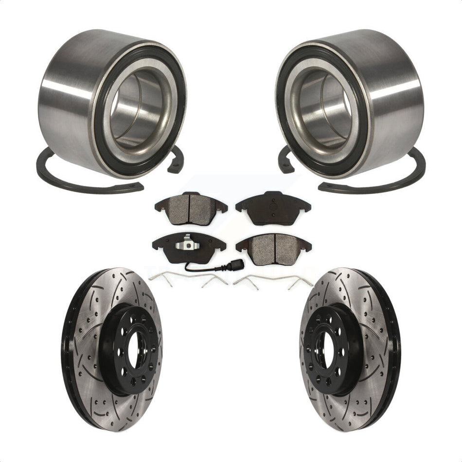 Front Wheel Bearing Coated Drilled Slotted Disc Brake Rotors And Semi-Metallic Pads Kit For 2005 Volkswagen Jetta 7th 8th Digit Of VIN Is "1K" With 288mm Diameter Rotor KBB-101074