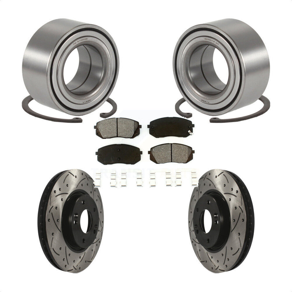 Front Wheel Bearing With Coated Drilled Slotted Disc Brake Rotors And Semi-Metallic Pads Kit For Hyundai Tucson Kia Sportage KBB-101075