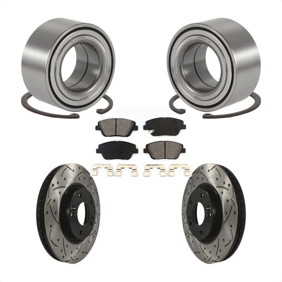 Front Wheel Bearing With Coated Drilled Slotted Disc Brake Rotors And Semi-Metallic Pads Kit For Hyundai Sonata Kia Optima KBB-101076