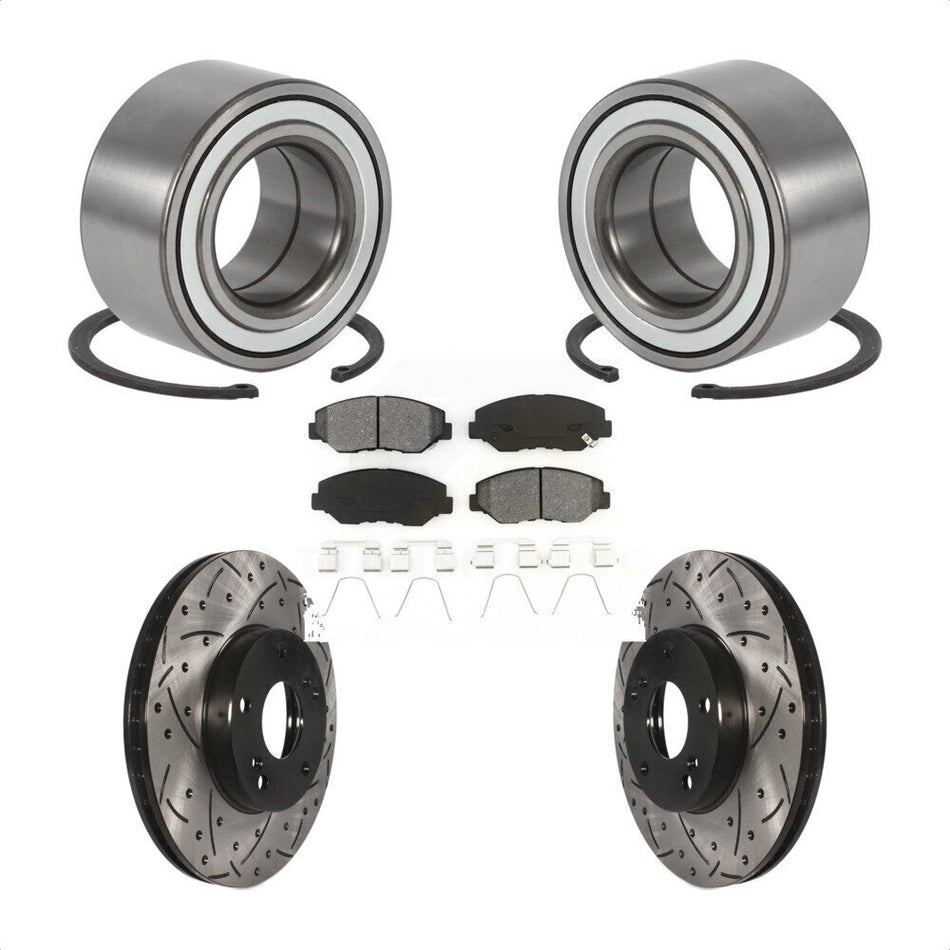 Front Wheel Bearing With Coated Drilled Slotted Disc Brake Rotors And Semi-Metallic Pads Kit For Honda Element KBB-101079