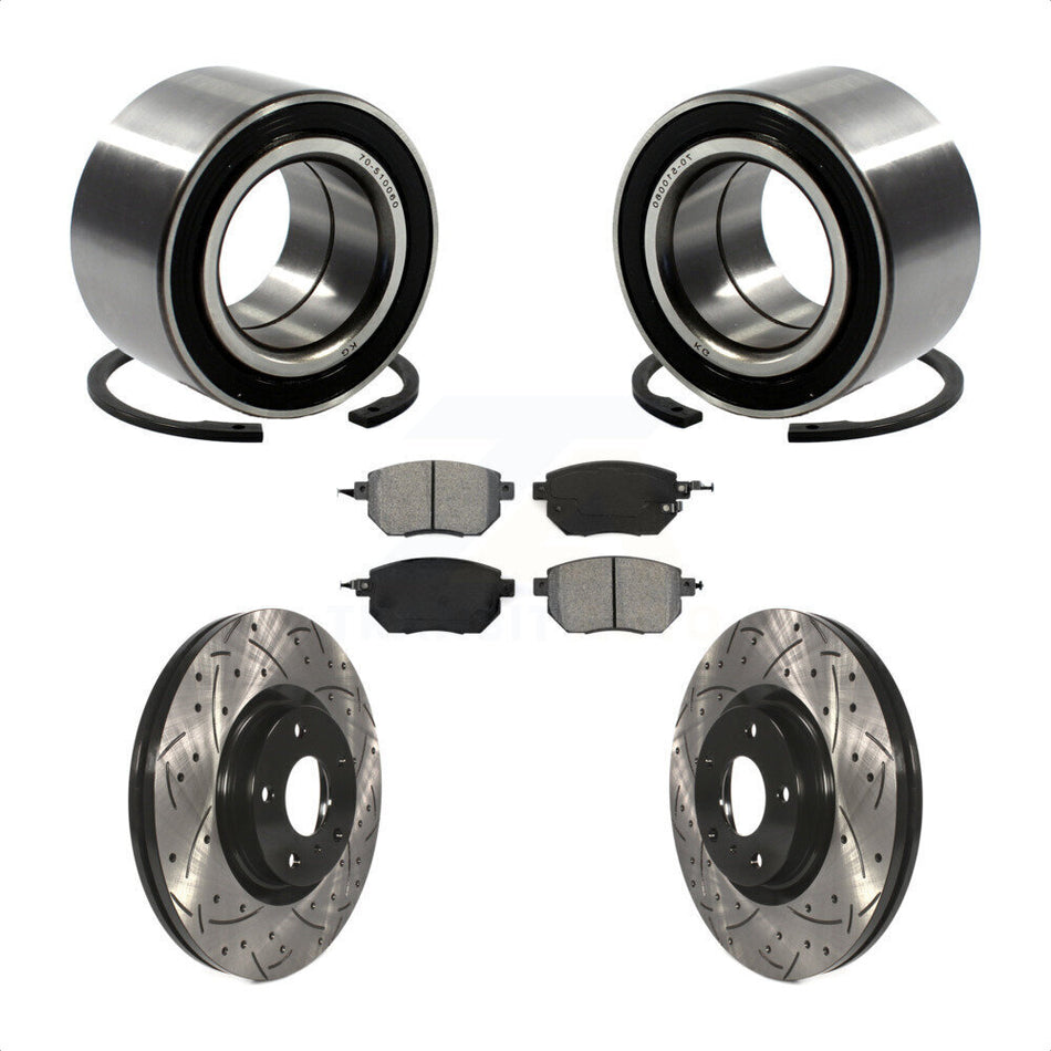 Front Wheel Bearing With Coated Drilled Slotted Disc Brake Rotors And Semi-Metallic Pads Kit For Nissan Altima Maxima KBB-101080