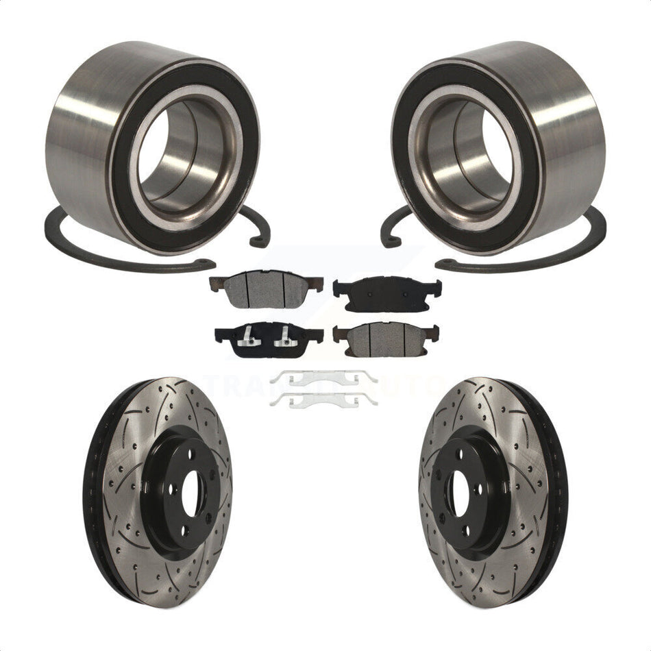 Front Wheel Bearing With Coated Drilled Slotted Disc Brake Rotors And Semi-Metallic Pads Kit For 2015 Ford Edge FWD KBB-101081
