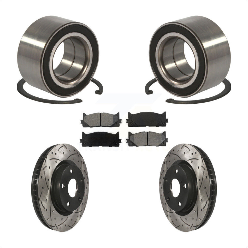 Front Wheel Bearing With Coated Drilled Slotted Disc Brake Rotors And Semi-Metallic Pads Kit For Toyota Camry Lexus ES350 Avalon ES300h KBB-101084