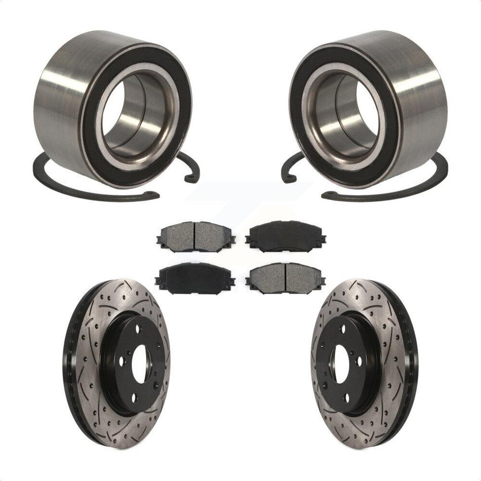 Front Wheel Bearing With Coated Drilled Slotted Disc Brake Rotors And Semi-Metallic Pads Kit For 2010 Lexus HS250h KBB-101085
