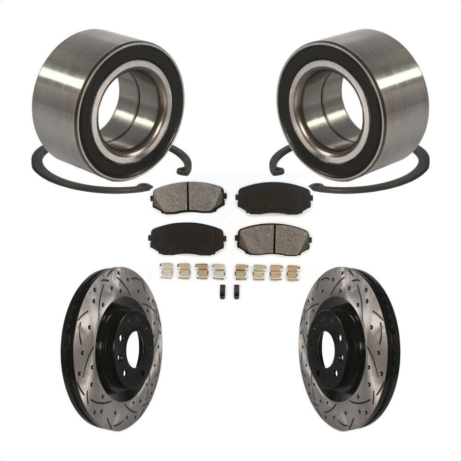 Front Wheel Bearing With Coated Drilled Slotted Disc Brake Rotors And Semi-Metallic Pads Kit For Ford Edge Lincoln MKX Mazda CX-9 KBB-101086