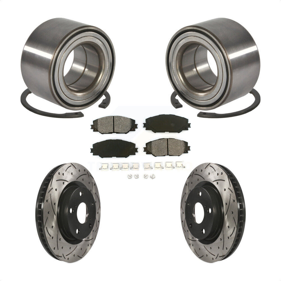 Front Wheel Bearing With Coated Drilled Slotted Disc Brake Rotors And Semi-Metallic Pads Kit For 2017-2018 Toyota Corolla iM KBB-101087