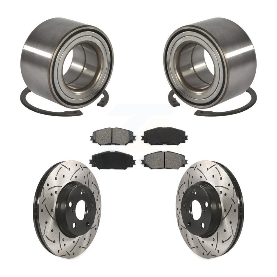 Front Wheel Bearing With Coated Drilled Slotted Disc Brake Rotors And Semi-Metallic Pads Kit For Toyota Corolla Matrix Pontiac Vibe KBB-101088