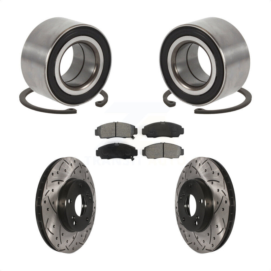 Front Wheel Bearing Coated Drilled Slotted Disc Brake Rotor And Pads Kit For Honda Accord KBB-101089
