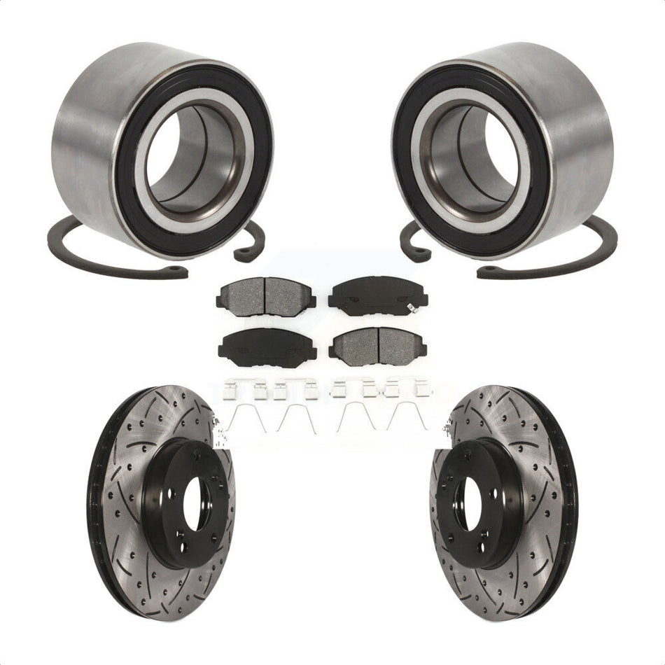 Front Wheel Bearing With Coated Drilled Slotted Disc Brake Rotors And Semi-Metallic Pads Kit For Honda Accord Element KBB-101090