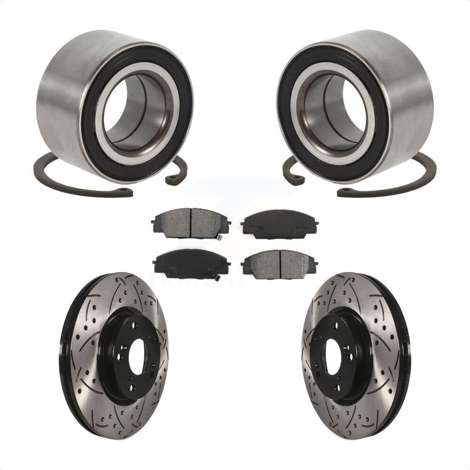 Front Wheel Bearing With Coated Drilled Slotted Disc Brake Rotors And Semi-Metallic Pads Kit For Honda Civic Acura CSX KBB-101092