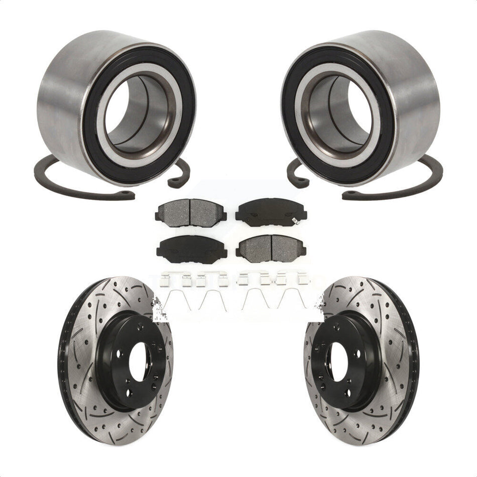 Front Wheel Bearing With Coated Drilled Slotted Disc Brake Rotors And Semi-Metallic Pads Kit For Honda Civic KBB-101093