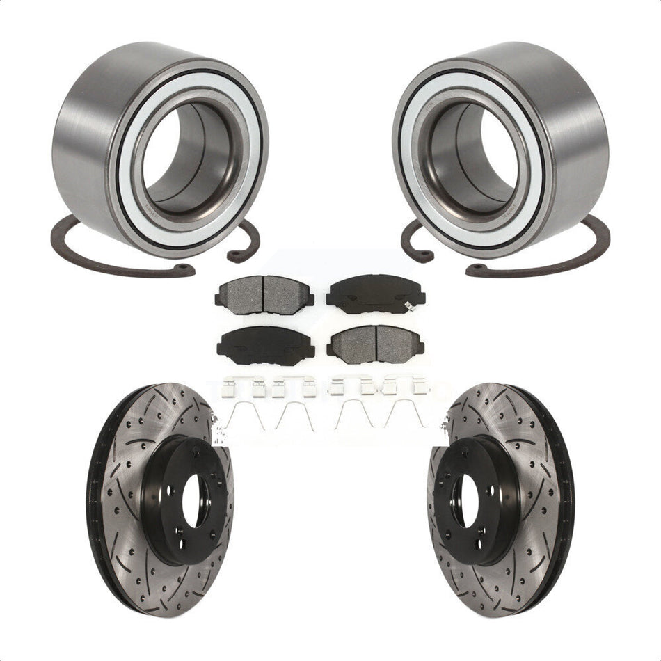 Front Wheel Bearing With Coated Drilled Slotted Disc Brake Rotors And Semi-Metallic Pads Kit For Honda Element KBB-101095