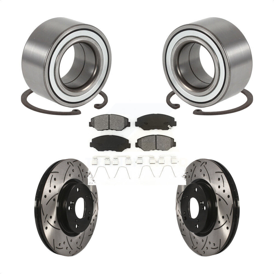 Front Wheel Bearing With Coated Drilled Slotted Disc Brake Rotors And Semi-Metallic Pads Kit For 2005-2006 Honda CR-V KBB-101096