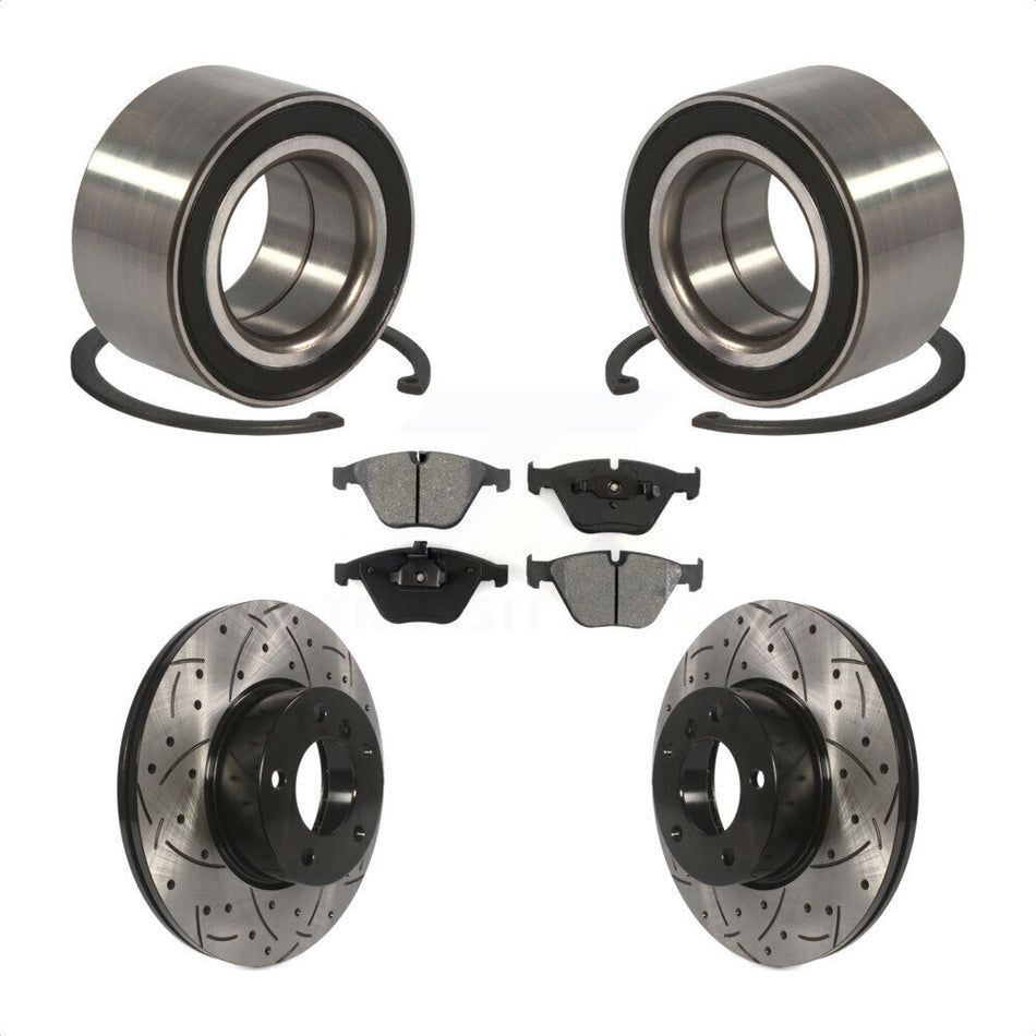 Front Wheel Bearing With Coated Drilled Slotted Disc Brake Rotors And Semi-Metallic Pads Kit For BMW 328i xDrive 328xi KBB-101098